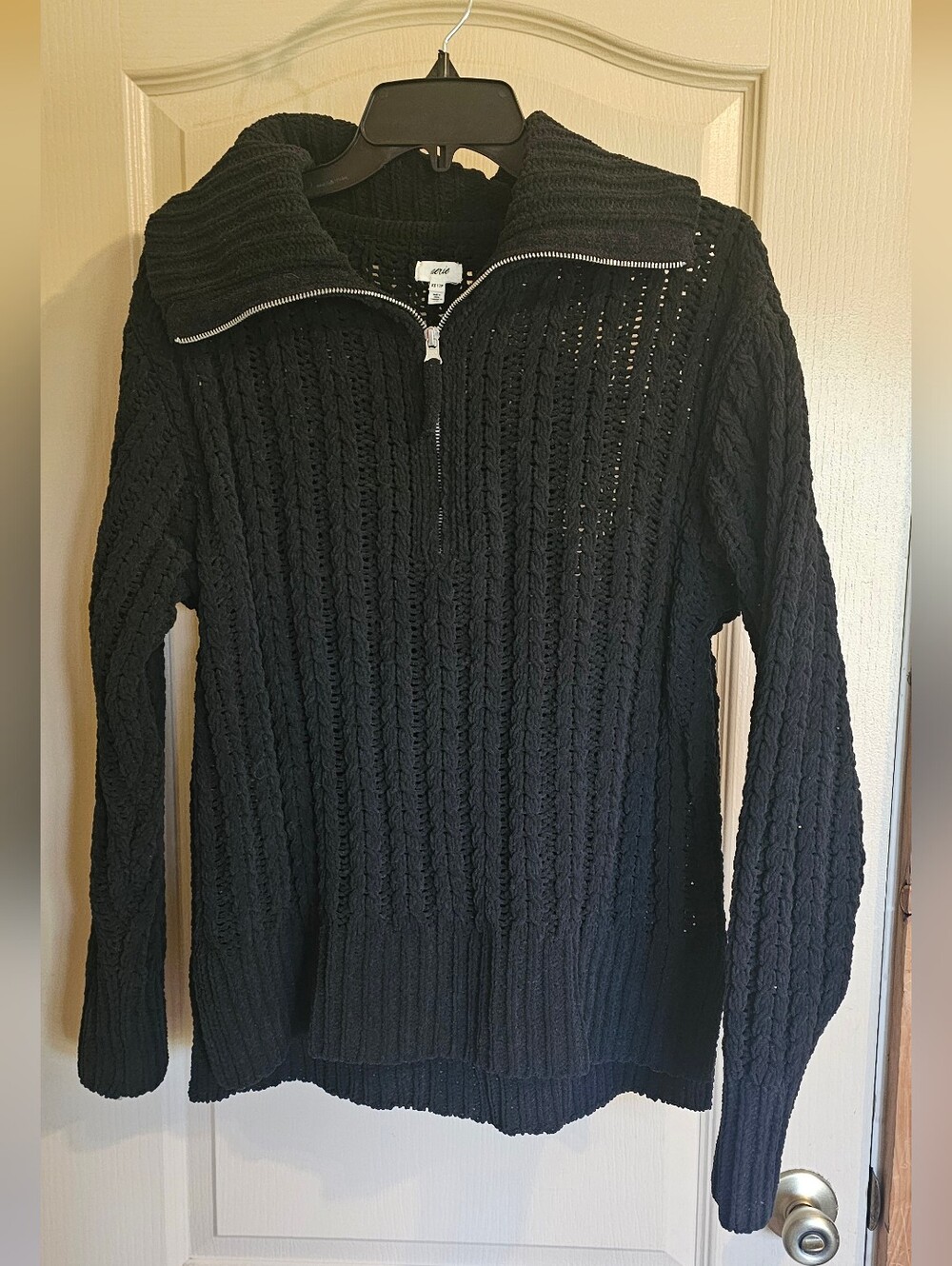 Aerie Cable Car Quarter Zip Sweater Black XS